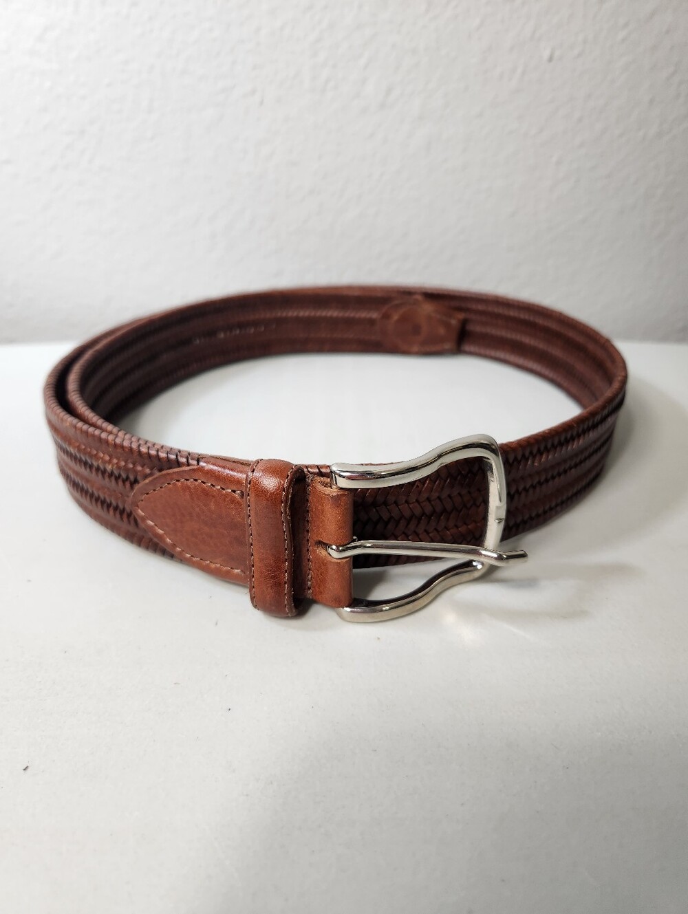 Bill Lavin Soft Collection Mens |38| Cognac Brown Woven Leather Belt